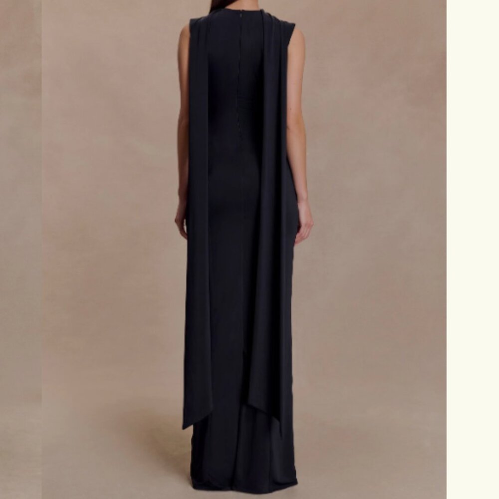 Meshki Wisteria Elegant Black Sleeveless Evening Gown with Scarf - M, black - Picture 4 of 11